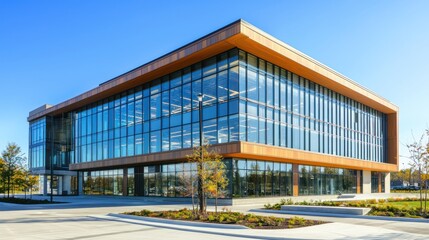 Fototapeta premium A newly built office building with spacious glass windows and modern architecture.