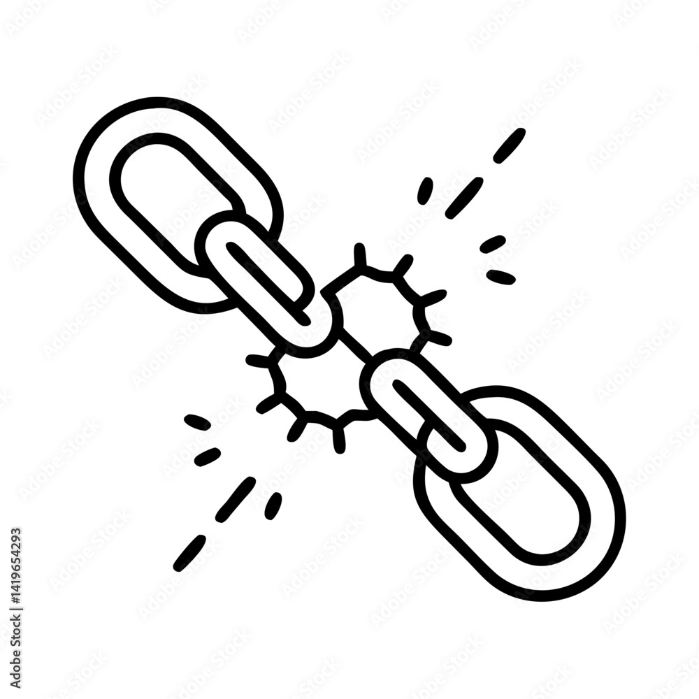 Poster broken chain link vector illustration for strength concept and security failure design element icon