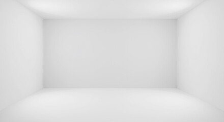 Studio shot of a minimalist white room interior with three walls corner