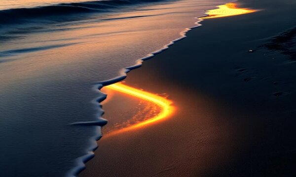 Serene sunset reflecting on gentle ocean waves at twilight beach