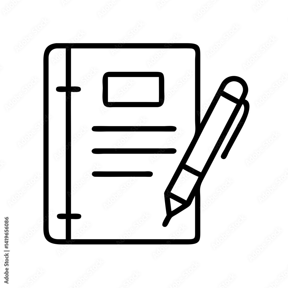 Aufkleber notebook and pen vector icon for writing notes, diary, journal, and creative content creation tasks