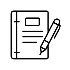 Notebook and pen vector icon for writing notes, diary, journal, and creative content creation tasks