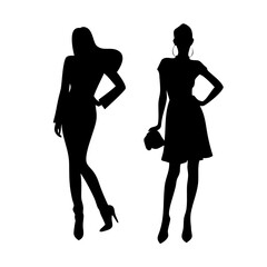 Silhouette fashion women model style dress vector design elegant beauty illustration glamour pose figure