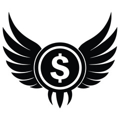 Dollar coin with wings symbolizing wealth and success isolated on a white background