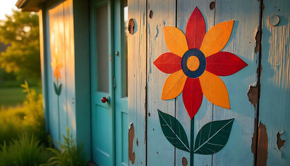 Colorful abstract geometric flower in Nordic folk style