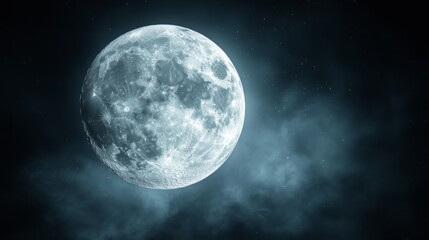 Obraz premium Detailed Blue Full Moon in Dark Night Sky