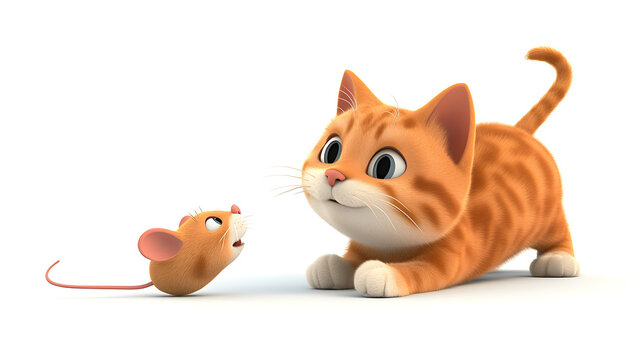 A cartoon cat is chasing a mouse