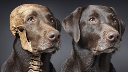 Pixelated Dog Portraits Skeletal and Normal Anatomy