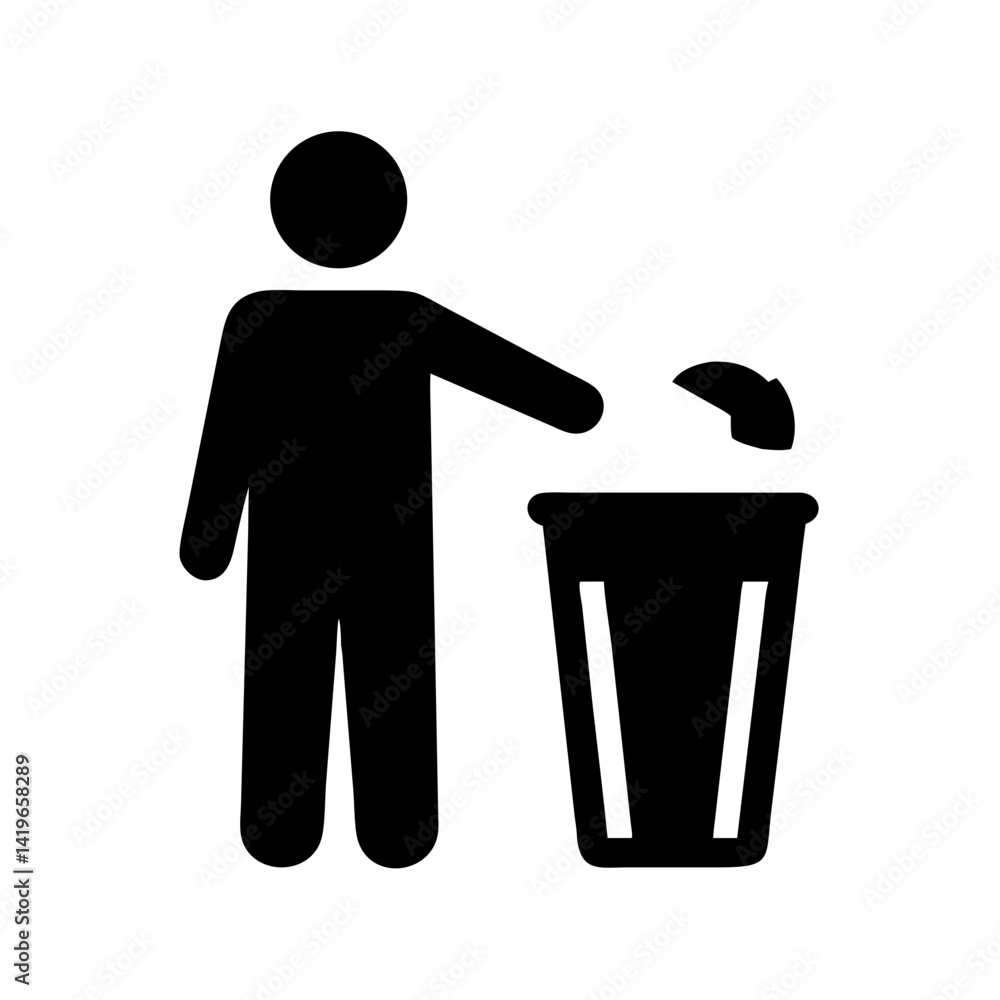 Poster dispose waste garbage trash recycle bin man throwing litter pollution environment icon image vector