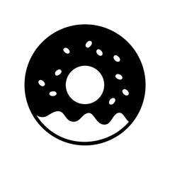 Delicious black donut with white sprinkles vector illustration sweet dessert bakery food treat glazed donut hole yummy