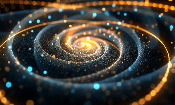 Swirling cosmic vortex with glowing particles in a starry background