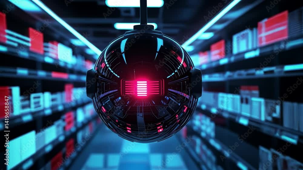 Poster futuristic robotic head in neon-lit environment showcasing advanced technology and digital artistry 
