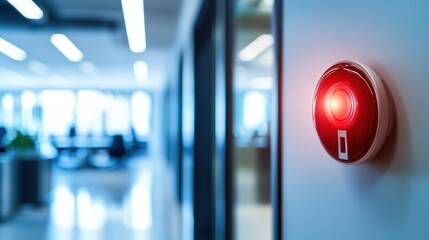 A high-tech panic button in an office setting, linked to emergency response teams.