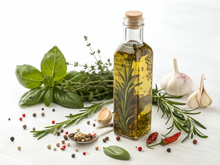 Preparing Herb Infused Oil with Garlic and Fresh Herbs