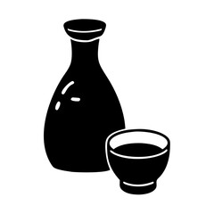 sake bottle and cup icon, sake bottle and cup silhouette vector illustration-simple silhouette illustration of sake bottle and cup, perfect for sake bottle and cup logos and icons