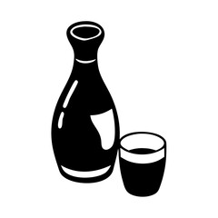 sake bottle and cup icon, sake bottle and cup silhouette vector illustration-simple silhouette illustration of sake bottle and cup, perfect for sake bottle and cup logos and icons