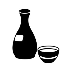 sake bottle and cup icon, sake bottle and cup silhouette vector illustration-simple silhouette illustration of sake bottle and cup, perfect for sake bottle and cup logos and icons