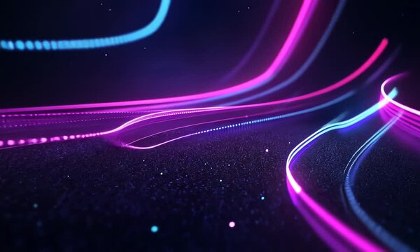 Vibrant abstract light trails creating dynamic movement in a dark space