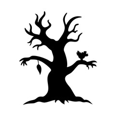 Spooky halloween tree silhouette vector illustration scary october night dark forest design art