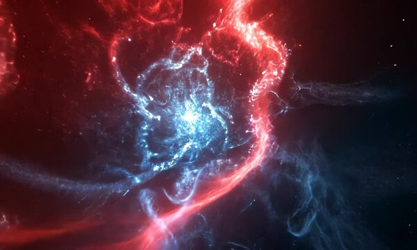 Vibrant Abstract Swirling Patterns of Red and Blue Light in Space