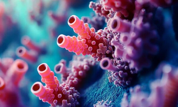 Vibrant Coral Reef Close-Up with Colorful Structures and Background