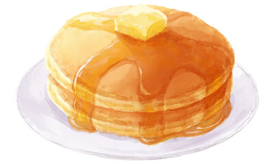 お皿にのったホットケーキの水彩イラスト