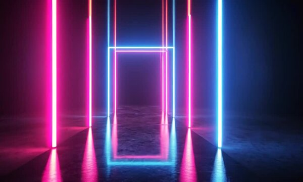 Vibrant Neon Corridor with Illuminated Pathway and Mystical Atmosphere