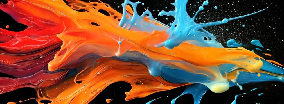 Vivid Abstract Paint Splash in Motion Against Dark Background