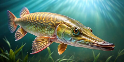 Fototapeta premium Freshwater Gar Fish, Aquatic Wildlife, Nature Photography