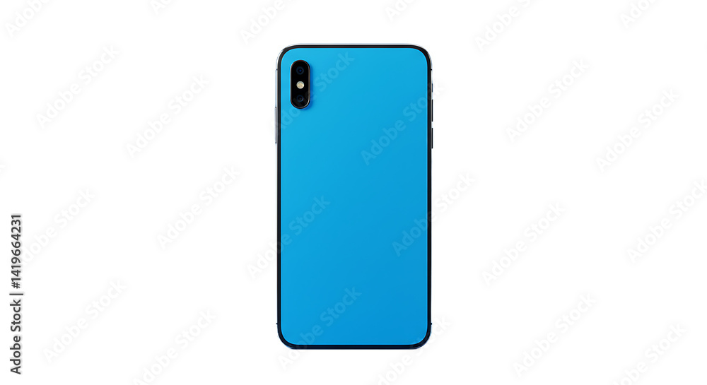 Poster isolated blue smartphone with camera lens on a black background in vertical view showing the back