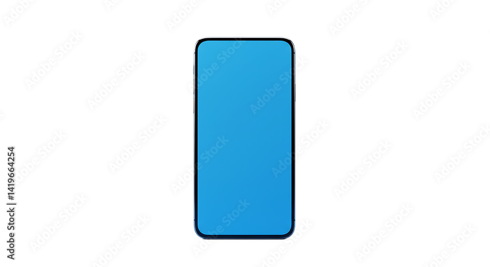 Poster a smartphone with a blue screen is centered against a black background in a studio setting view