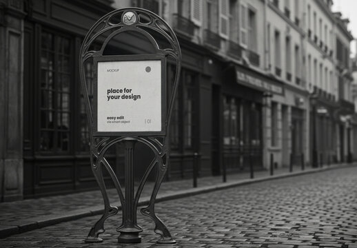 Black and White Art Nouveau Sign Mockup