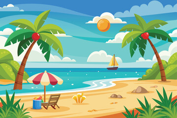 Fototapeta premium Palm Trees Beach Vector