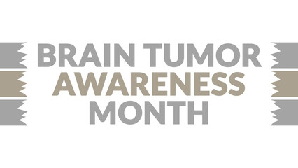 Brain Tumor Awareness Month text with side lines on a White background. Which is observed every year in May to celebrate Brain Tumor Awareness Month.