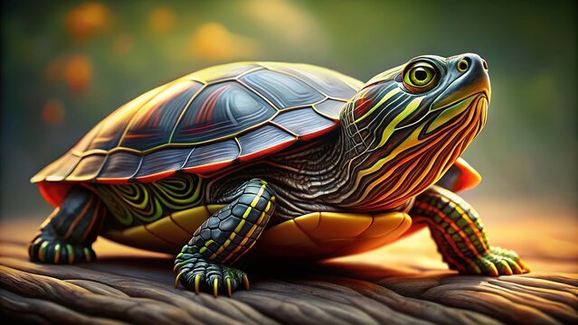 Painted Turtle Illustration Realistic Animal