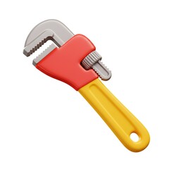 3D cartoon red and yellow pipe wrench