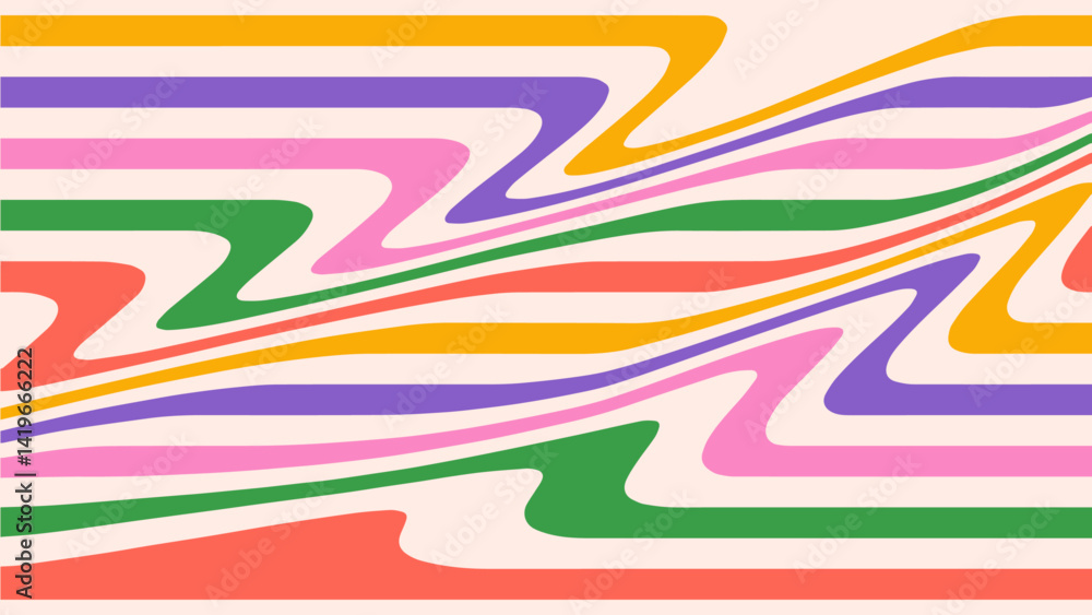 Leinwandbilder abstract background with colorful waves. vector psychedelic pattern in trendy retro 60s, 70s, 90s st
