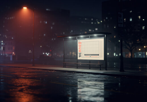 Horizontal Billboard on Bus Stop Mockup