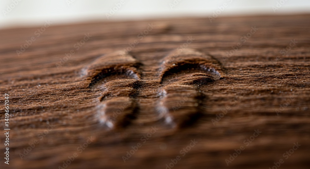 Poster a close up of a wooden surface with a carved design of two eyes