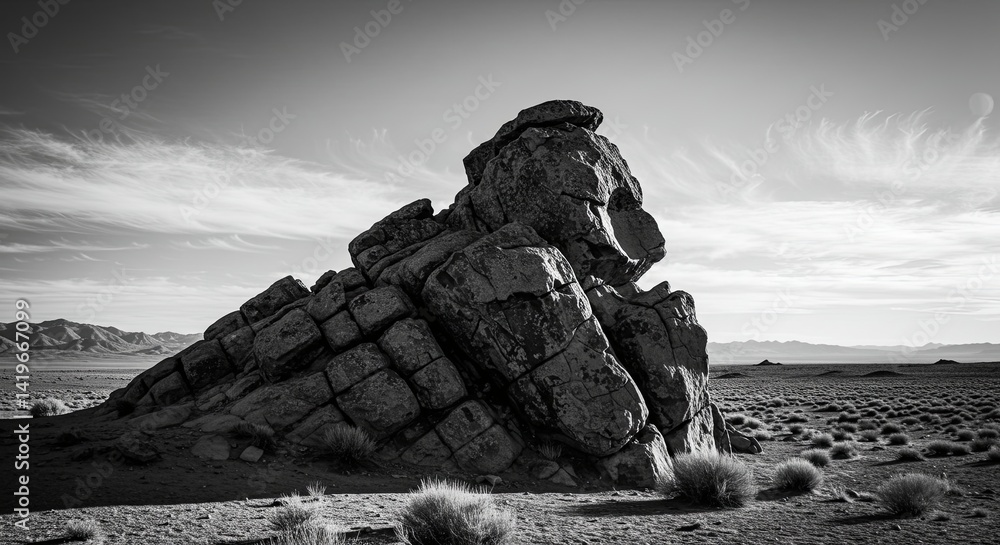 Poster a large rock sits in the middle of a desert