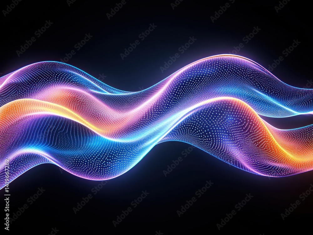 Poster abstract wave forms with glowing particles