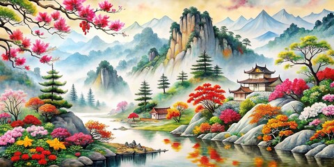 Obraz premium Traditional Japanese Ink Painting, Exquisite Art