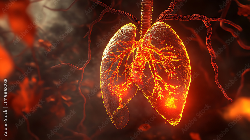 Poster exploring lung function and health a visual study of respiratory anatomy in a surreal environment
