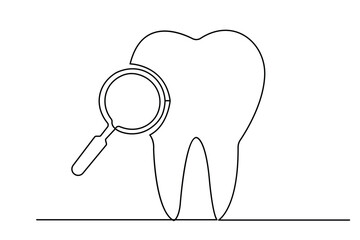 Human Tooth continuous one line art drawing of isolated flat vector design