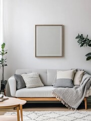 Modern Living Room with Gray Sofa and Plants
