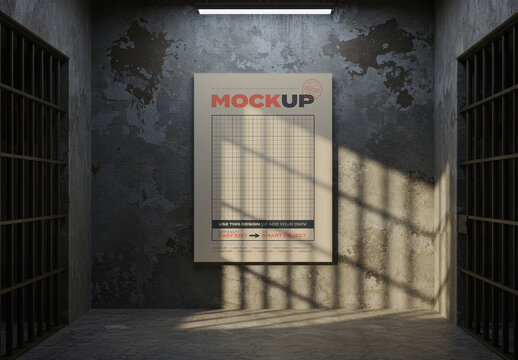 Page Poster Mockup inside Jail Bars