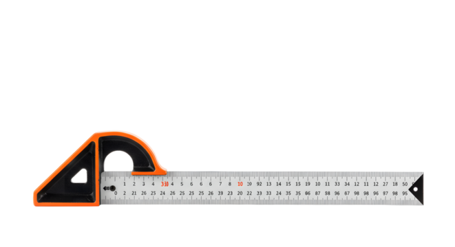 A precision carpenter's square laid flat on a white background, ideal for construction and woodworking projects