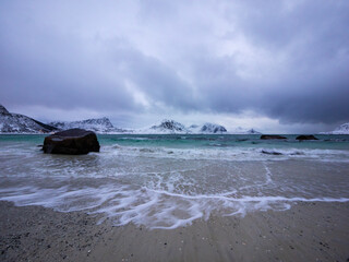 Snowy landscapes of the Lofoten Islands (Norway)