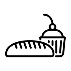 bakery outline icon. bread and cupcake black line illustration.