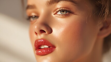 Fototapeta premium Close-up portrait of a woman with radiant skin